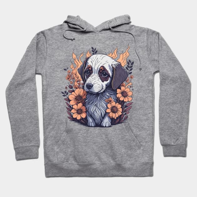 Cute puppy with Flowers Hoodie by Flowers&Butterflies 